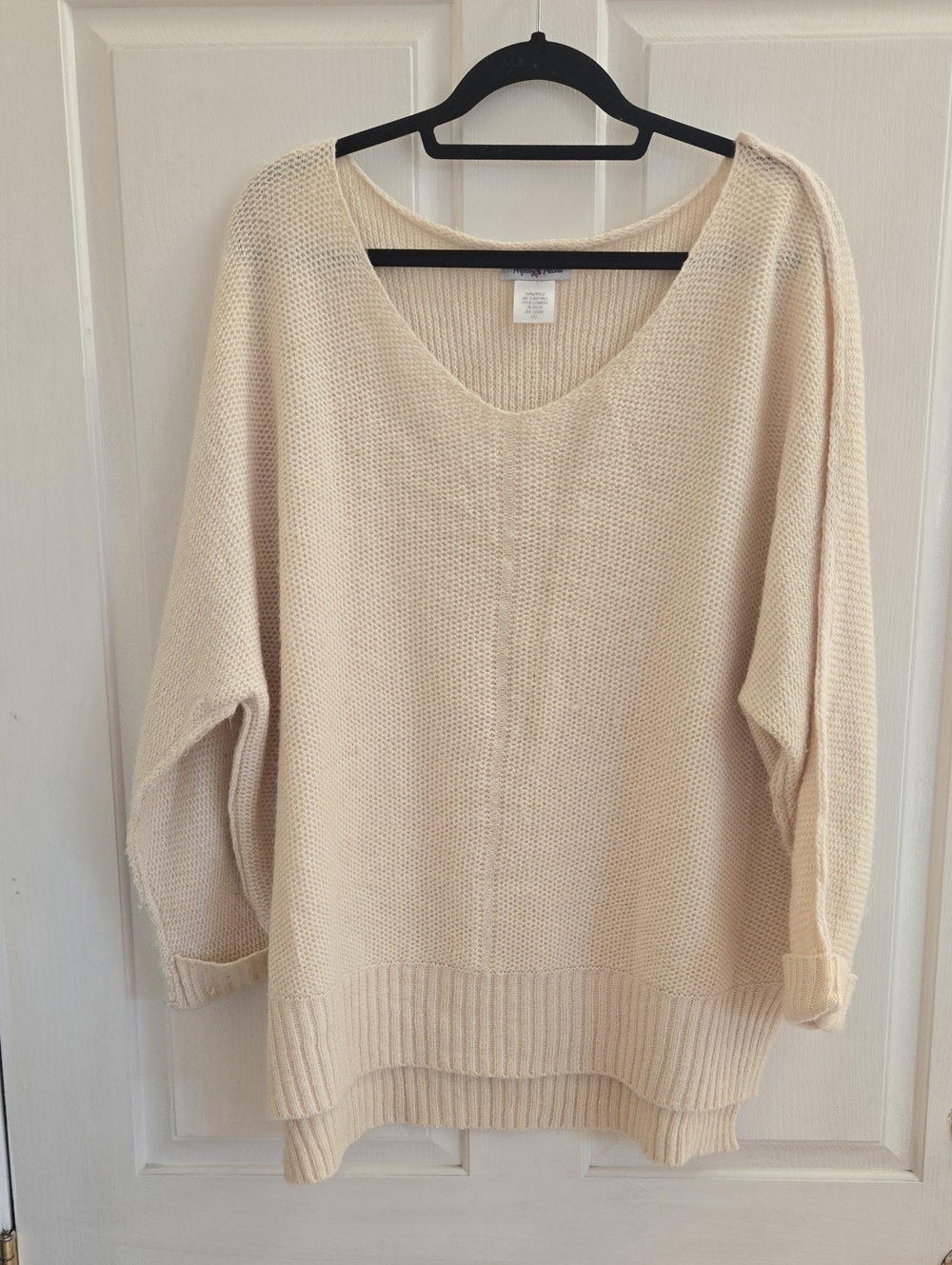 Light Cream V-Neck Oversized Knit Pullover Sweater